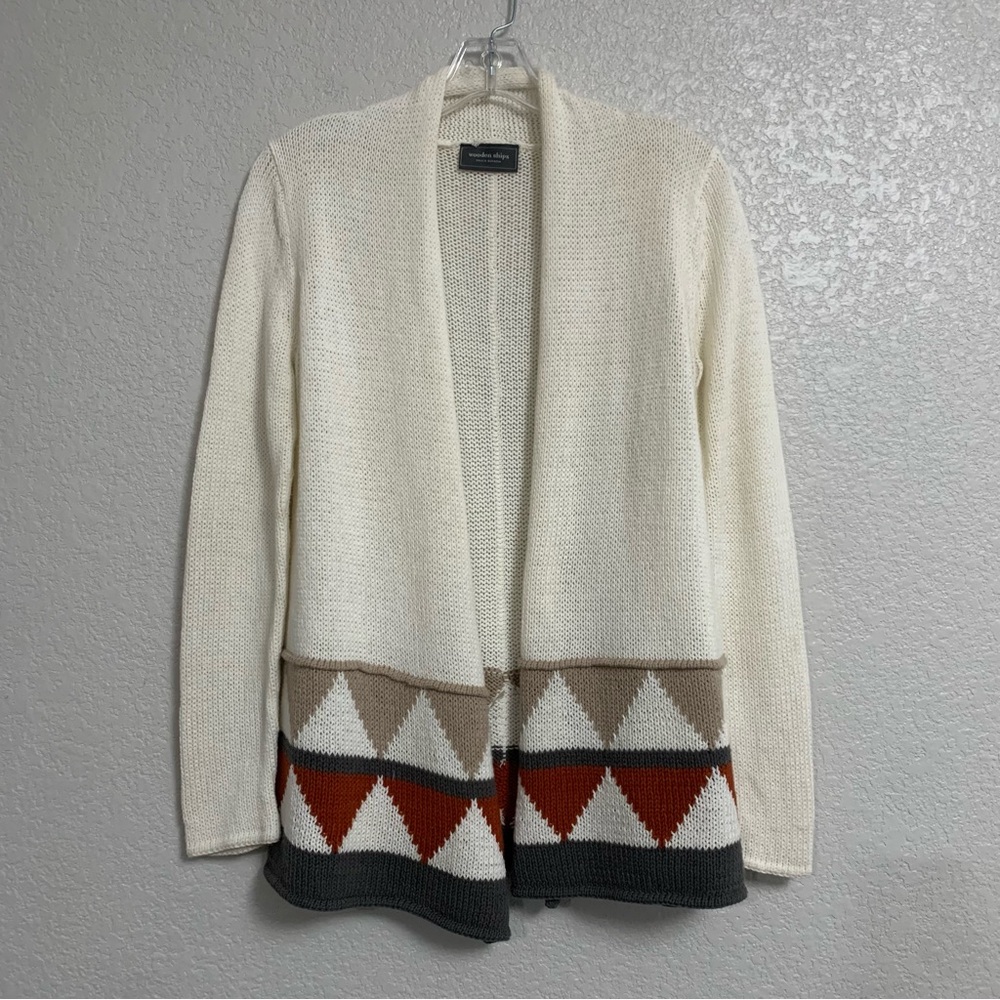 Wooden Ships Cardigan Sweater Womens S/M Open Aztec Geometric Print Artsy Boho